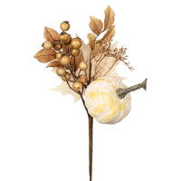 14" Artificial Fall Harvest Creamy Off White Pumpkin Pick