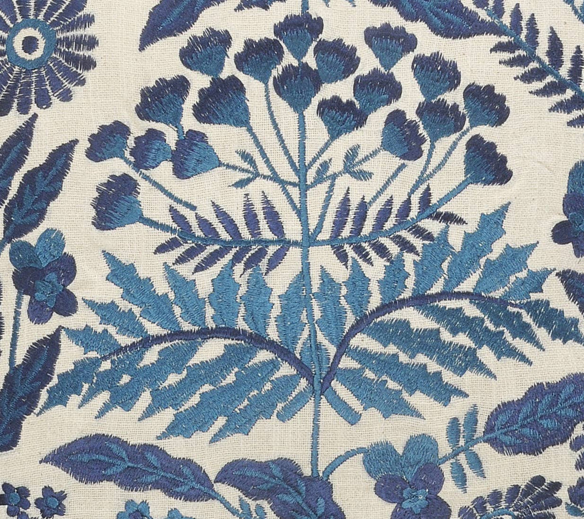 Off-White and Navy Bohemian Floral Throw Pillow