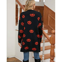 HALLOWEEN PUMPKIN HEAD LONG BUTTON-DOWN CARDIGAN: BLACK / (XL) 1