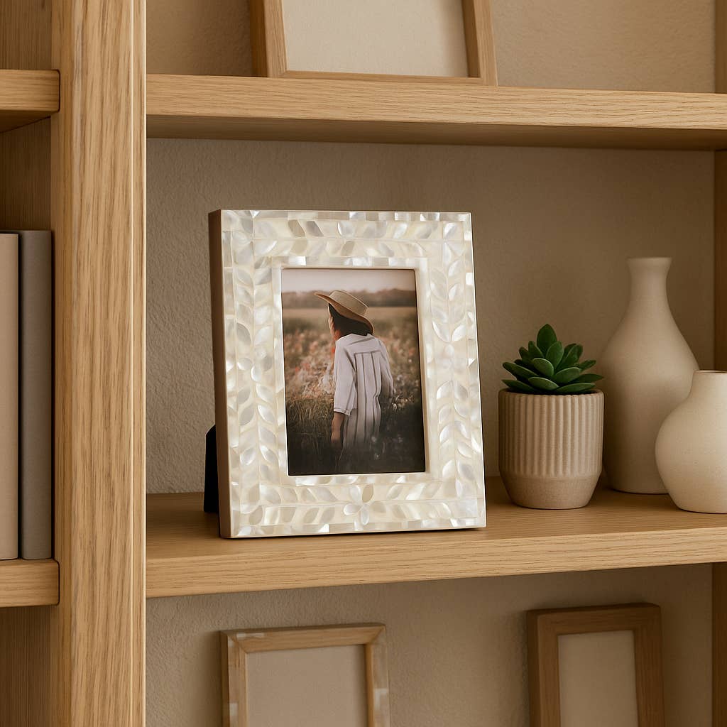 Ivory Wood Mother Of Pearl Inlay Photo Frame