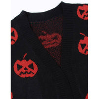HALLOWEEN PUMPKIN HEAD LONG BUTTON-DOWN CARDIGAN: BLACK / (M) 1