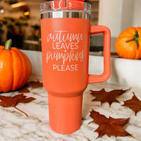 Fall Mug With Lid, Autumn Leaves + Pumpkins Please 40oz Mug: Sweater Weather-Off White