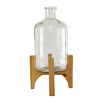 Lina Farmhouse Pedestal Vase Glass & Wood