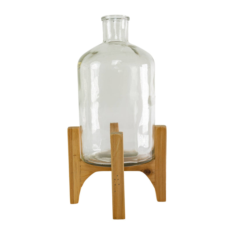 Lina Farmhouse Pedestal Vase Glass & Wood