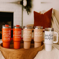 Fall Mug With Lid, Autumn Leaves + Pumpkins Please 40oz Mug: Sweater Weather-Off White