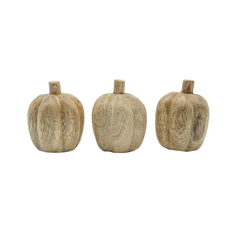 Decorative Wood Pumpkin Baubles With Cotton Bag, Set Of 3