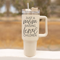 Fall Mug With Lid, Autumn Leaves + Pumpkins Please 40oz Mug: Sweater Weather-Off White