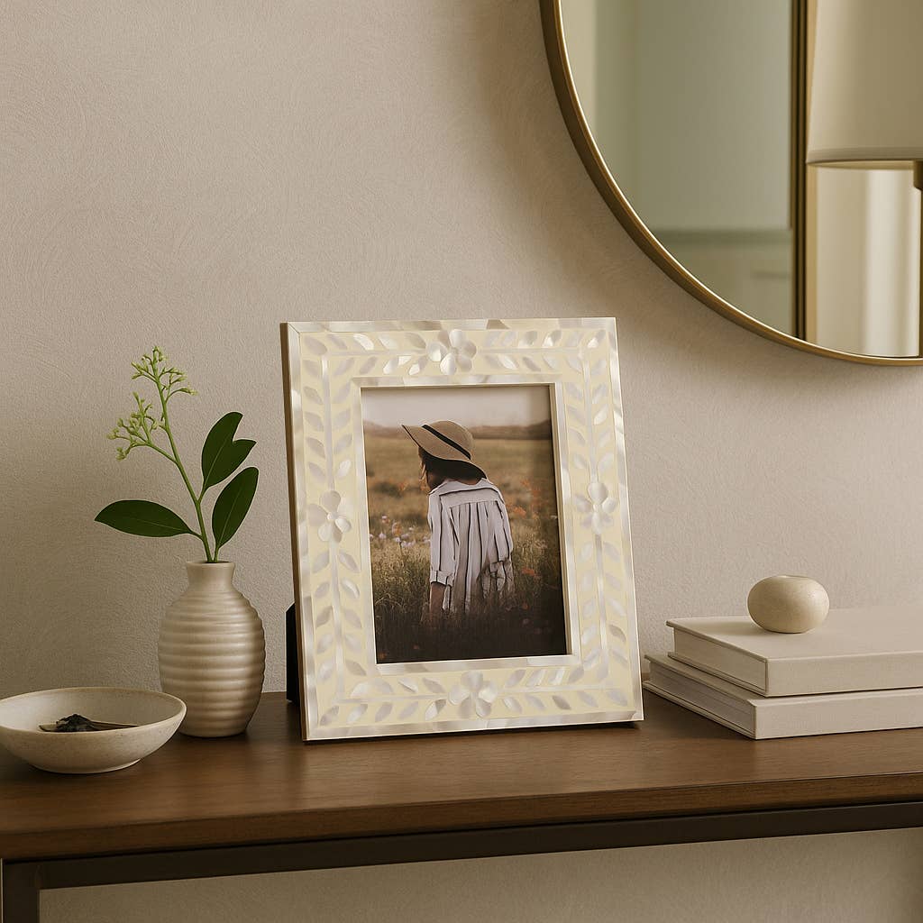 Ivory Wood Mother Of Pearl Inlay Photo Frame
