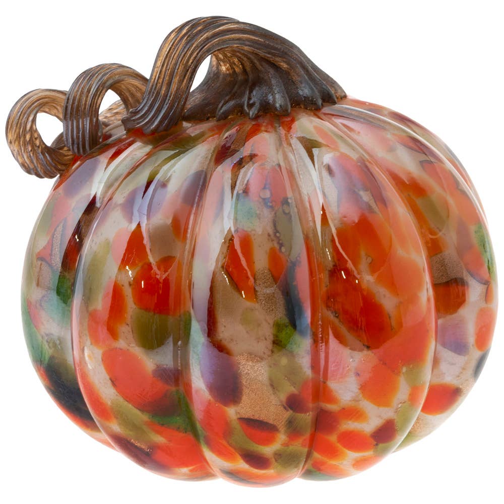 5.5" Dia Orange Confetti Glass Pumpkin Fall