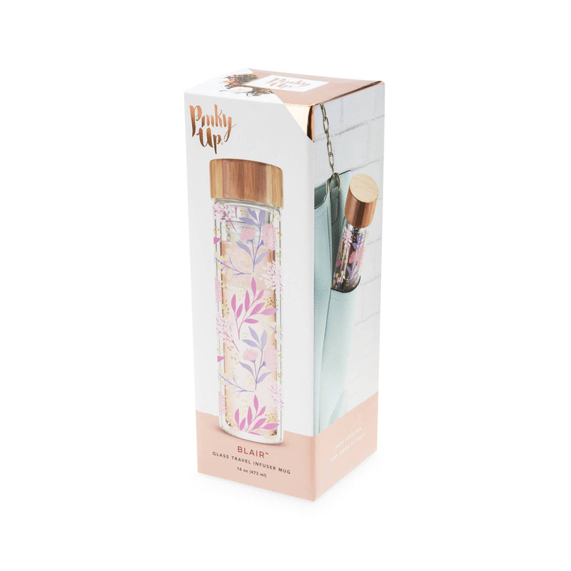 Glass Travel Mug with Tea Infuser Botanical Bliss