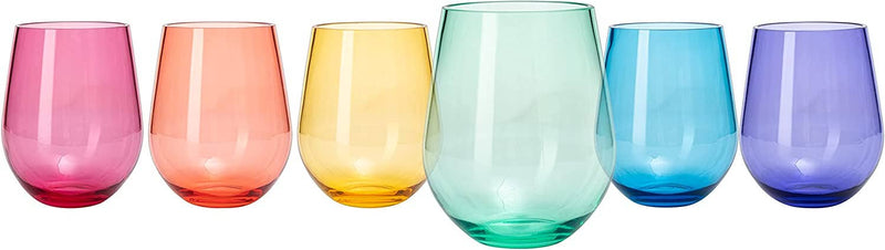 6 Unbreakable Colored Stemless Wine Glasses Acrylic Plastic