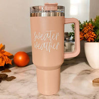 Fall Mug With Lid, Autumn Leaves + Pumpkins Please 40oz Mug: Sweater Weather-Off White