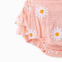 100% Cotton 2pcs Daisy Print Crepe Fabric Baby Romper Set: Bluish Grey / 0-3 Months