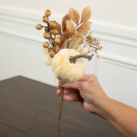 14" Artificial Fall Harvest Creamy Off White Pumpkin Pick