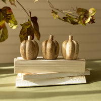 Decorative Wood Pumpkin Baubles With Cotton Bag, Set Of 3