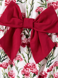 Baby Girl Sweet & Elegant Floral Print Bowknot Romper: Red / 0-3 Months