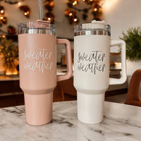 Fall Mug With Lid, Autumn Leaves + Pumpkins Please 40oz Mug: Sweater Weather-Off White