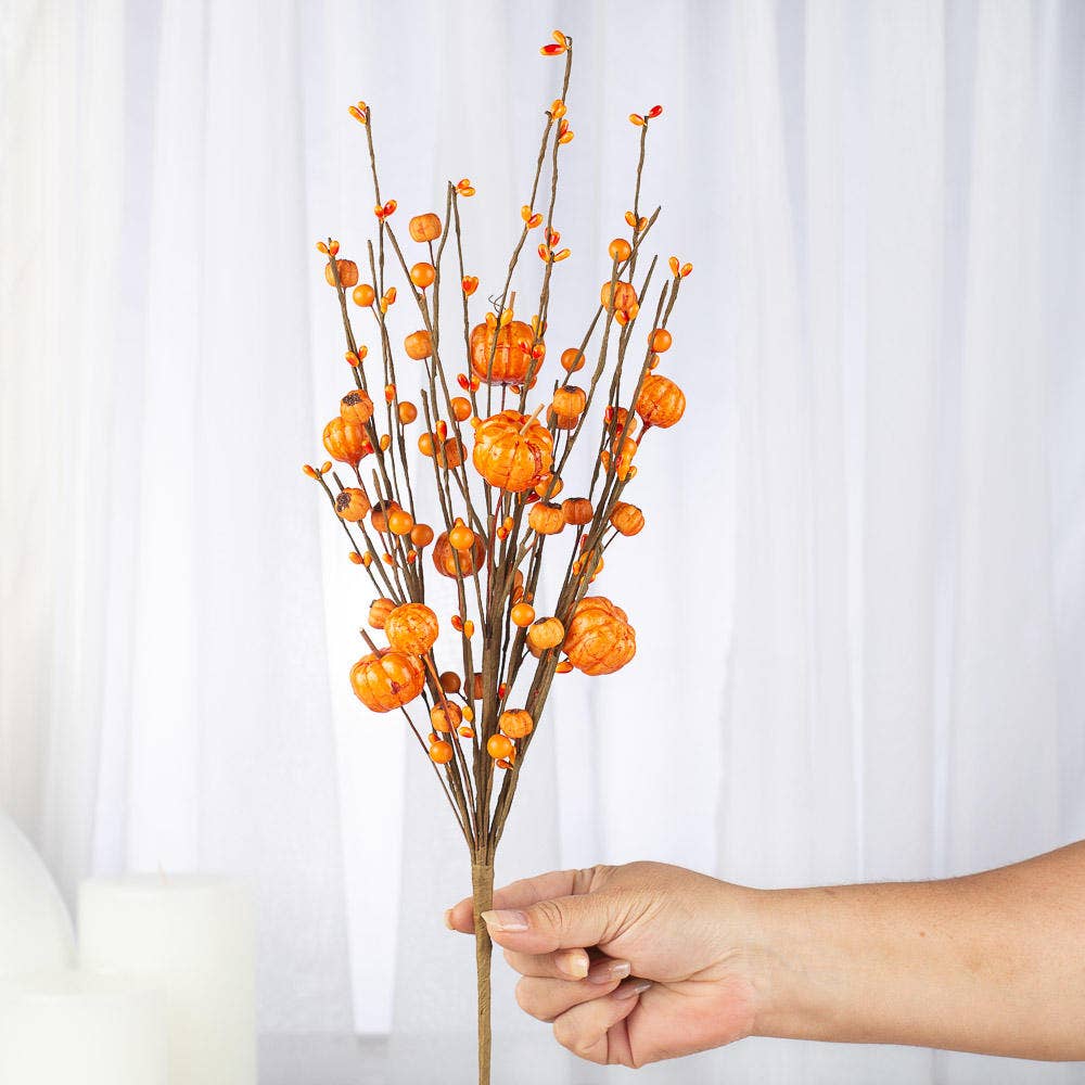 17" Fall Faux Pumpkin and Mixed Berry Stem - Select Color: Off-White