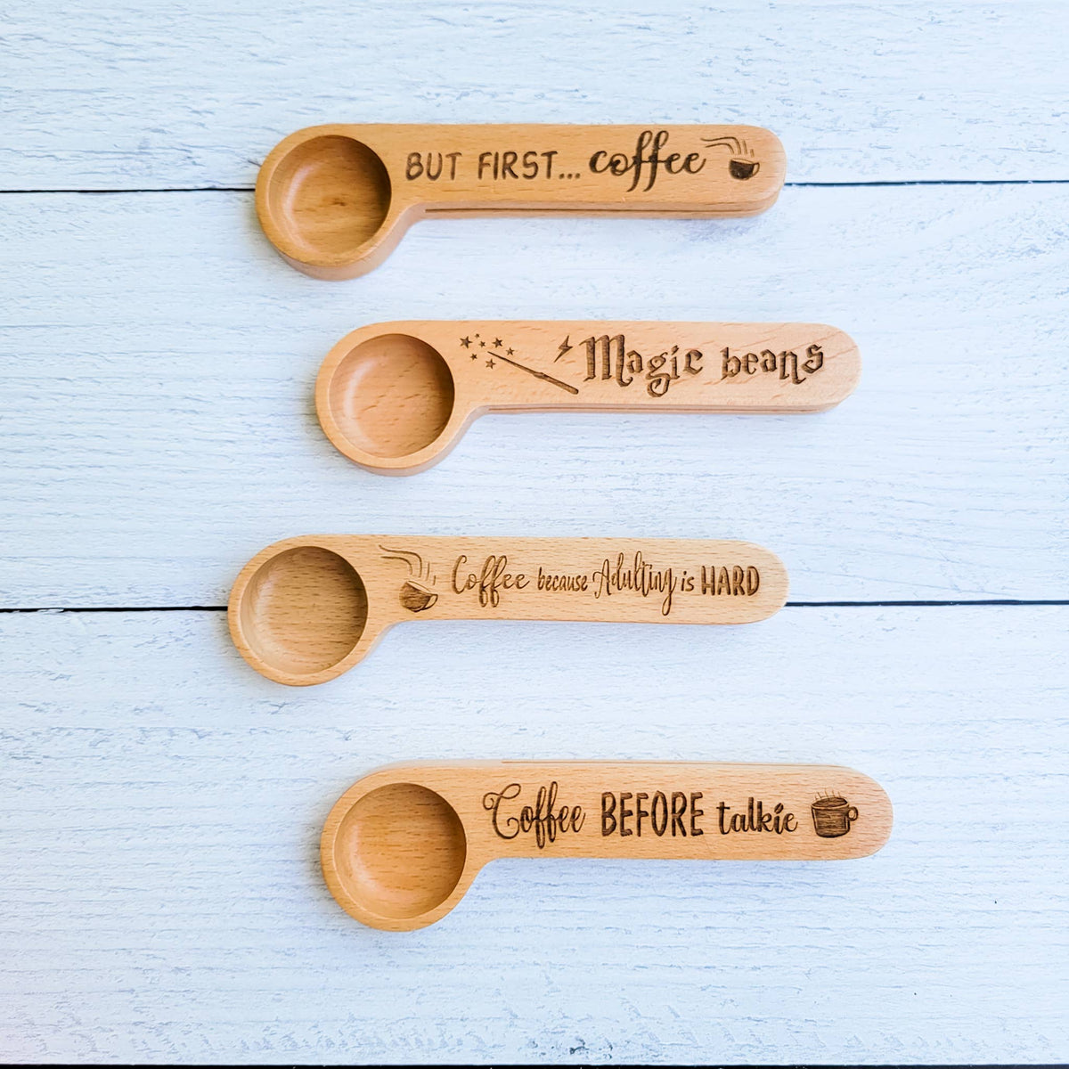 Engraved Coffee Scoop + Bag Clip: Coffee Before Talkie