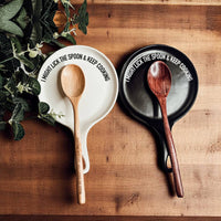 Sarcastic Kitchen Decor | Spoon Rest + Wooden Spoon Gift Set: Mom's Kitchen-BLACK / Dark Wood