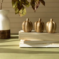 Decorative Wood Pumpkin Baubles With Cotton Bag, Set Of 3