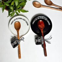 Sarcastic Kitchen Decor | Spoon Rest + Wooden Spoon Gift Set: Mom's Kitchen-BLACK / Dark Wood