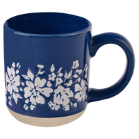 Blue Floral Stoneware Coffee Mug