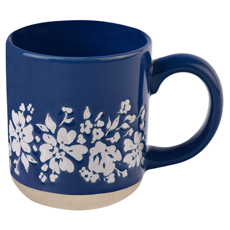 Blue Floral Stoneware Coffee Mug