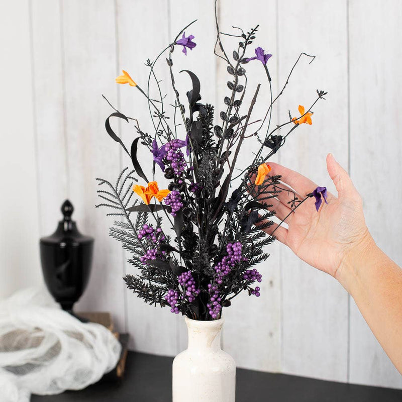 Halloween Black Orange Floral and Berry Spray - Select Color: Black/Orange/Purple