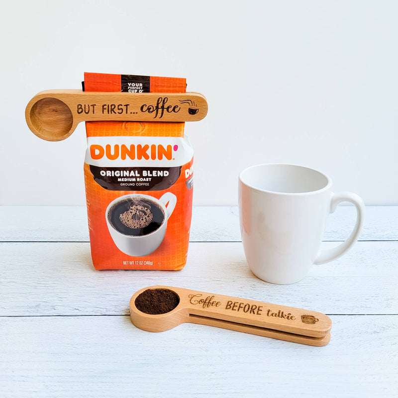 Engraved Coffee Scoop + Bag Clip: Coffee Before Talkie