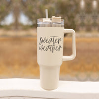 Fall Mug With Lid, Autumn Leaves + Pumpkins Please 40oz Mug: Sweater Weather-Off White