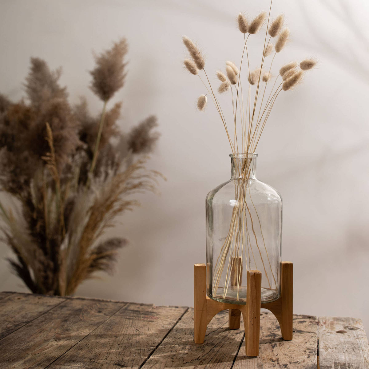 Lina Farmhouse Pedestal Vase Glass & Wood
