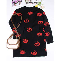 HALLOWEEN PUMPKIN HEAD LONG BUTTON-DOWN CARDIGAN: BLACK / (XL) 1