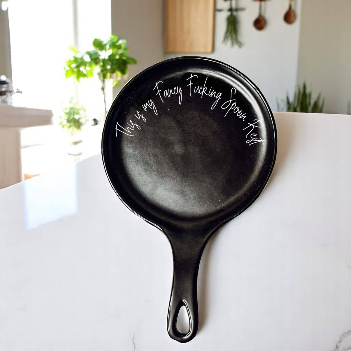 Sarcastic Kitchen Decor | Spoon Rest + Wooden Spoon Gift Set: Mom's Kitchen-BLACK / Dark Wood