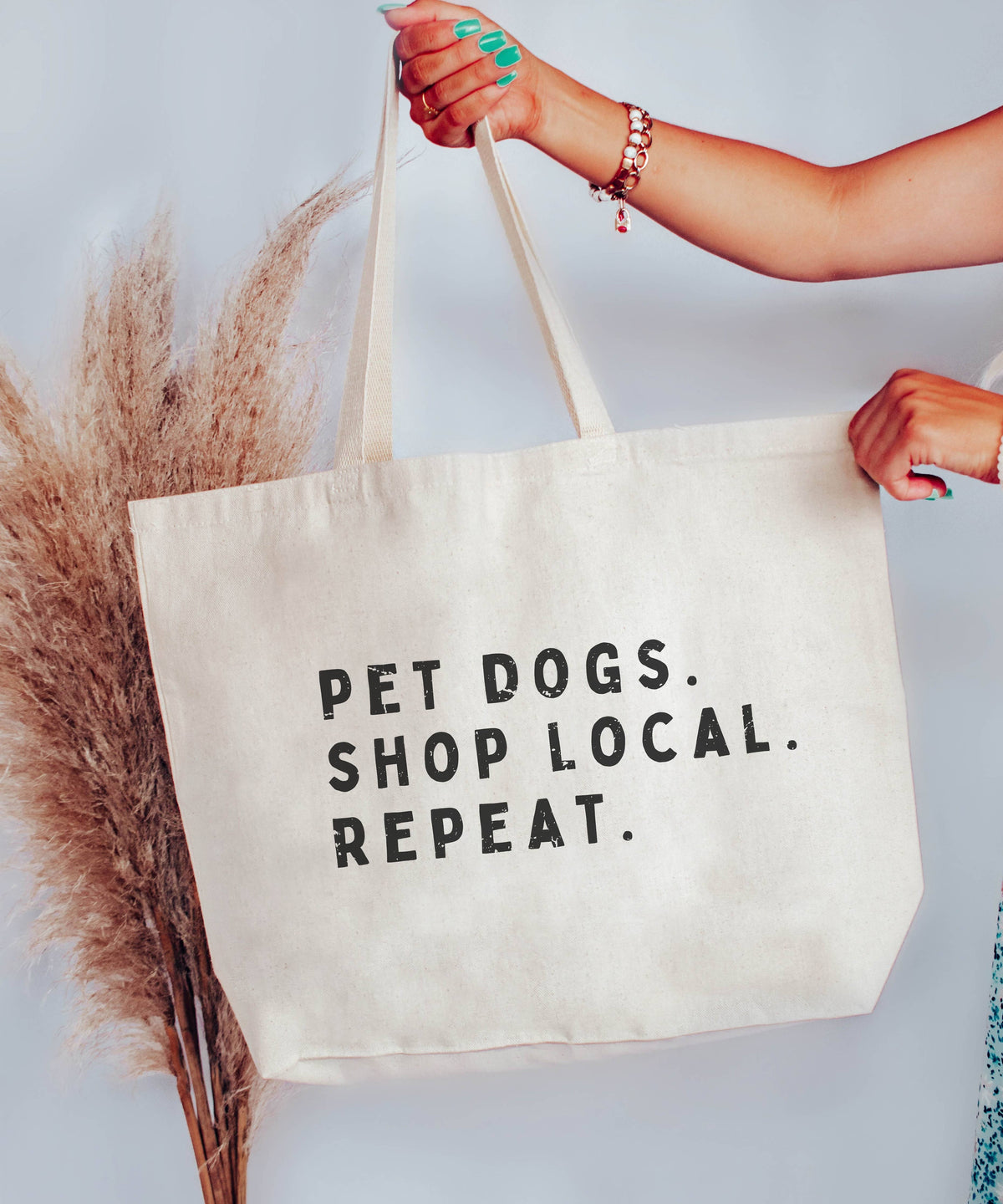 "Shop Local Pet Dogs" Beach Bag Canvas Tote Bags