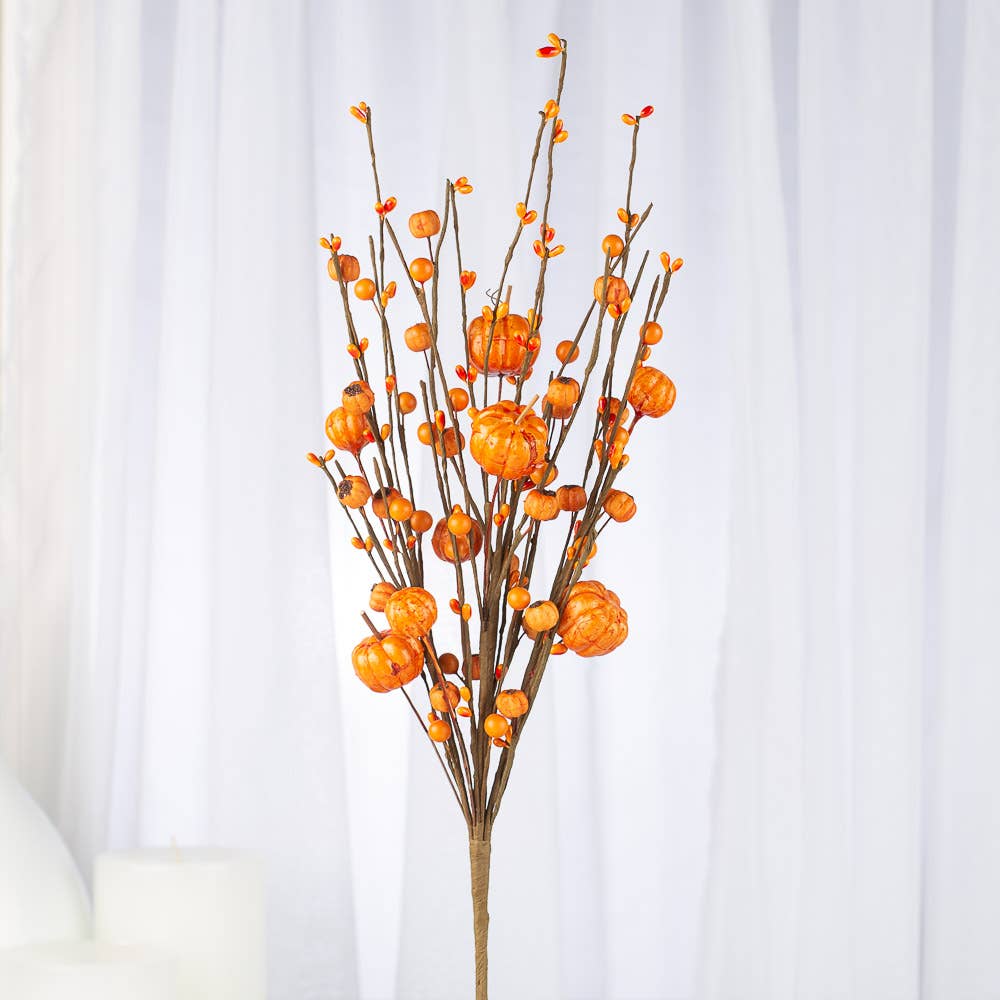 17" Fall Faux Pumpkin and Mixed Berry Stem - Select Color: Off-White