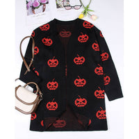 HALLOWEEN PUMPKIN HEAD LONG BUTTON-DOWN CARDIGAN: BLACK / (XL) 1