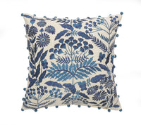 Off-White and Navy Bohemian Floral Throw Pillow
